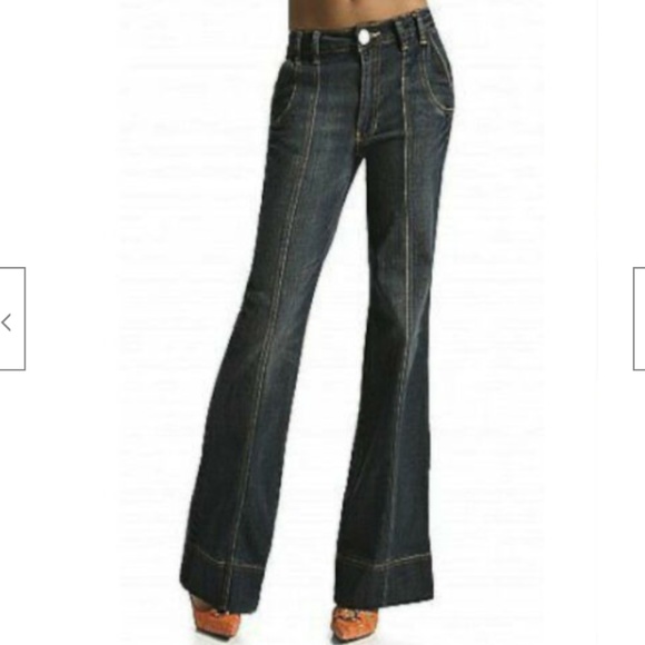 NEW Y2k Rocawear Western Buckle Seam GRAY-BLUE Wide Leg Flare Stretch Jean 9 - Picture 1 of 16